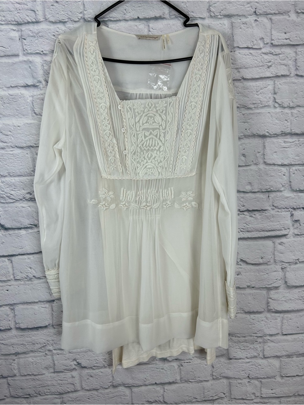 Soft Surroundings Large White Embroidered Tunic Blouse Cami Boho Romantic